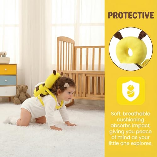 Image of Baby Head Protection Backpack - Soft Lightweight Fall Cushion for Toddlers During Crawling & Walking, Helps Ease Impact from Backward Tumbles(Bee)