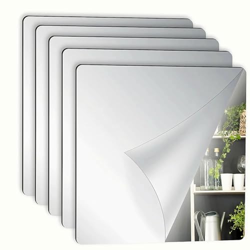 5 espejos autoadhesivos, azulejos adhesivos de 20 x 20 cm, espejos adhesivos para paredes, azulejos acrílicos para baño, dormitorio, puerta, decoración del hogar