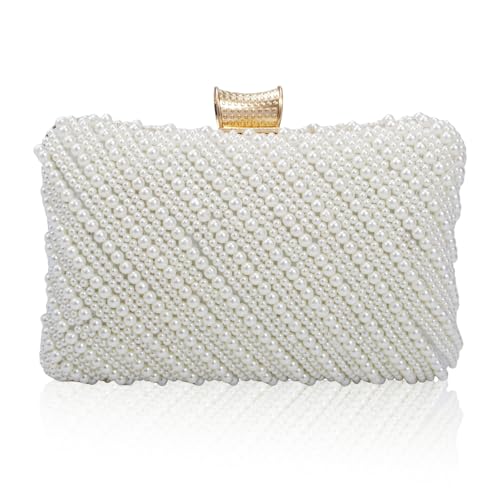 Image of Gets White Pearl Clutch Purses for Women Wedding Bride Evening Bag Formal Party Clutches Tote Handbag Prom Shoulder Bags