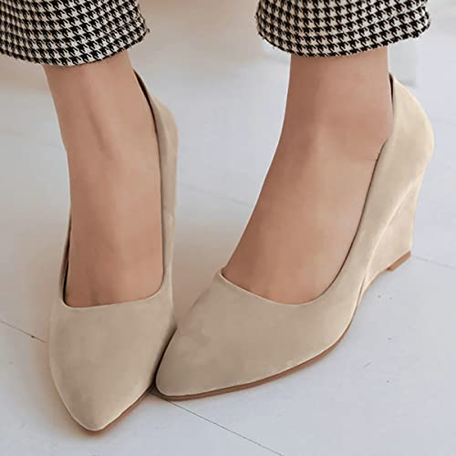Uniquelly Womens Wedge High Heel Pumps Pointed Toe Slip On Elegant Work Office Dress Shoes4