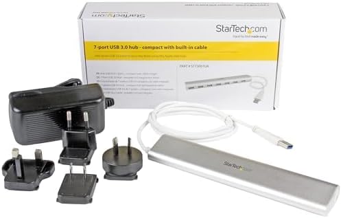 7-Port USB Hub, USB A to 7x USB-A Ports, USB 3.2 5Gbps, Self-Powered, Portable Laptop Hub with power supply