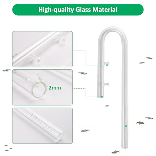 Image of 17mm Aquarium Glass Lily Pipe with Inflow, Outflow and Brush & 6 Suction Cups for 5 /8 inch ID (16 /22mm) Tubing