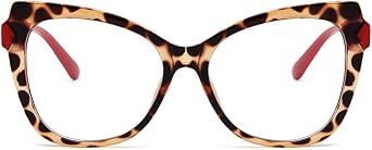 Vintage Cat Eye Reading Glasses Oversized Full Rim Multicolor Blue Light Blocking Reader Eyeglasses Red/Leopard, 1.5, x
