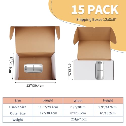Image of ZBEIVAN 12x8x6 White Shipping Boxes Set of 15, Corrugated Cardboard Mailer Boxes for Packaging Small Business Mailing Gifts
