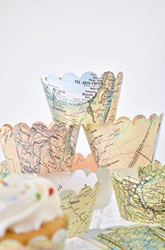 36 Vintage World Map Scalloped Paper Cupcake Wrappers. Not A Baking Cup. #TOP3
