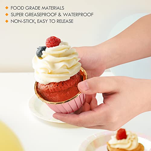 Trusber Pink And Gold Foil Cupcake Liners,100 Pcs Disposable Muffin Liners 3.5 Oz Wrappers For Baking, Metallic Muffin Paper Cases Baking Cups #TOP3