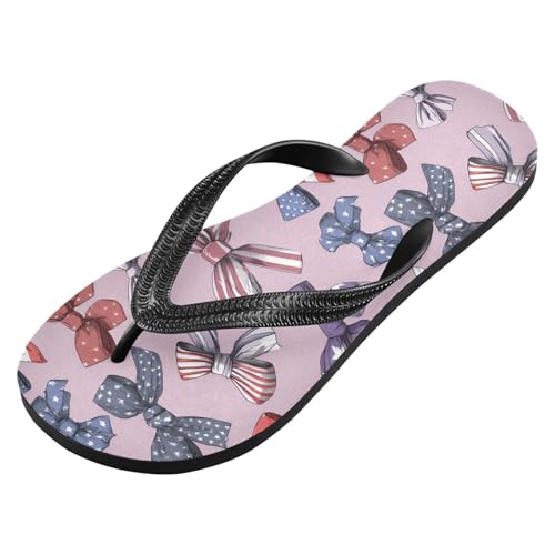 ALAZA Cute Flag Bows Flip Flops for Women Fashion Beach Slippers Comfort Mens Flip Flops Non-Slip Rubber Shower Slippers Sandal for Hotel Travel Sport,XS2