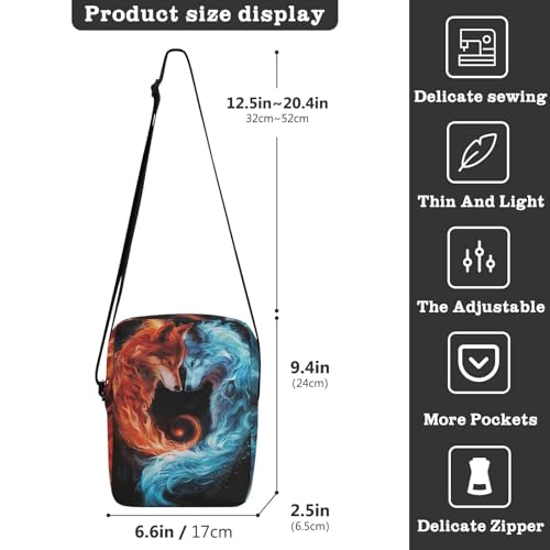 Crossbody Bag Fire Ice Blue Flame Foxs Animal Messenger Bag for Women Men Purse Shoulder Bag Satchel Bag with Adjustable Strap 214B61873