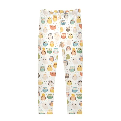 KLL Cute Animal Pattern Cartoon Owls Toddler Girls' Leggings Comfortable High Waisted Sweatpants Gym