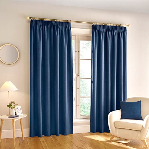 Enhanced Living Harvard Linen 100% Blackout Curtains, Navy Thermal, Tape Top