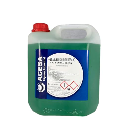 ACESA - Fregasuelos Concentrado Bac Benzal-Clean con AMONIOS CUATERNARIOS de uso Profesional y Doméstico. Para todo tipo de Superficies. Formato industrial 5 Litros.