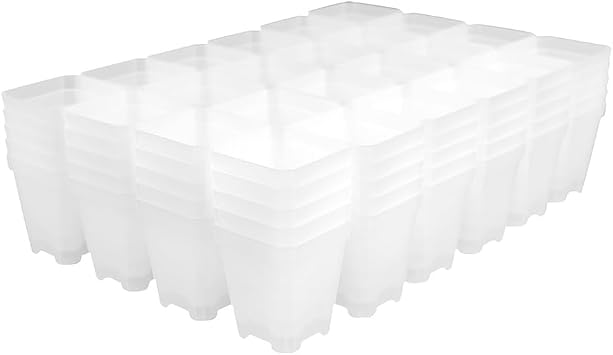 120 Pack Small 2.70 Inch Clear Plastic Square Nursery and Seedling Pot Container, Seed Starting Transplant Planter with Drain Hole for Germination