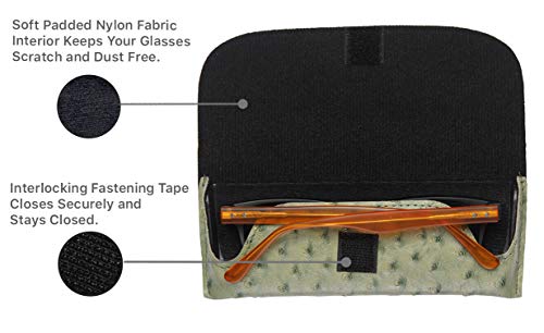 Semi Hard Eyeglass Case Front Closure Faux Ostrich Leather, Small To Medium Frame Sunglasses Or Readers #TOP3