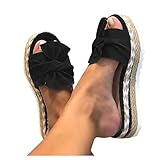 Womens Slippers,Women Slippers Summer Slip-On Bowknot Woven Flats Shoes Casual Roman Beach Open Toe Breathable Platform Sandals