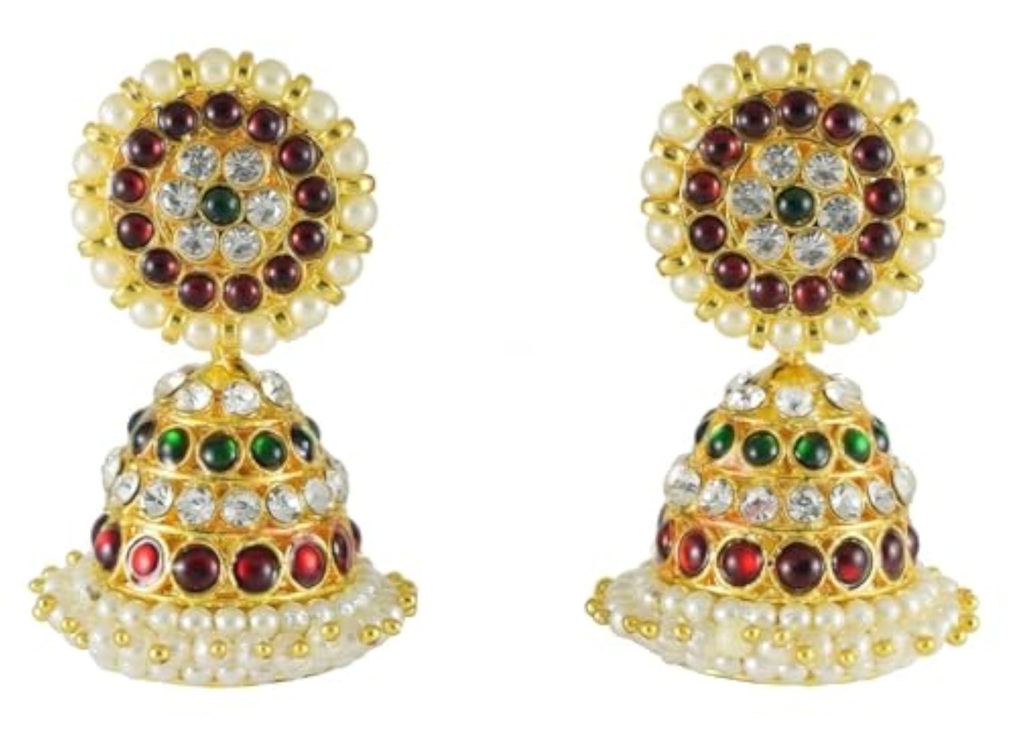 Bharatanatyam Dance Jhumkies Earrings with Ruby Stones