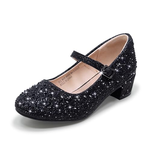 Girls Dress Shoes Mary Jane Low Heel Princess Flower Wedding Flats Glitter Shoes for Toddler/Little Kid/Big Kids