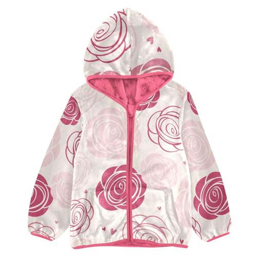 OTVEE Pink Rose Flower Kids Hoodie Jacket Fall Spring Full Zip Warm Outwear Coat