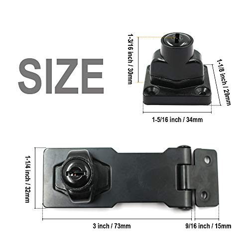 Image of 2Packs Safety Hasp with Lock 3 inchx 1-1 /4 inchKeyed Hasp Locks Twist Knob Keyed Locking Hasp for Small Doors Matte Black