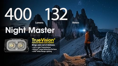 Image of Nitecore NU25 MCT 400 Lumen Lightweight USB-C Rechargeble Outdoor Headlamp with Multiple Color Temperatures Warm Natural, Cold Lights and Red Light (Headband, Black)