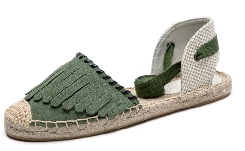 Image of Women's Espadrille FLat Sandals Closed Toe Ankle Wrap,Classic Lace Up Summer Dressy Flat Shoes