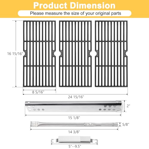 Image of Grill Replacement Parts for Charbroil Advantage 3 Burner 463343015, 463370015, 463335115, Cast Iron Grill Grates, Heat Plates Tents, Burners and Igniters for Char-Broil 463343015