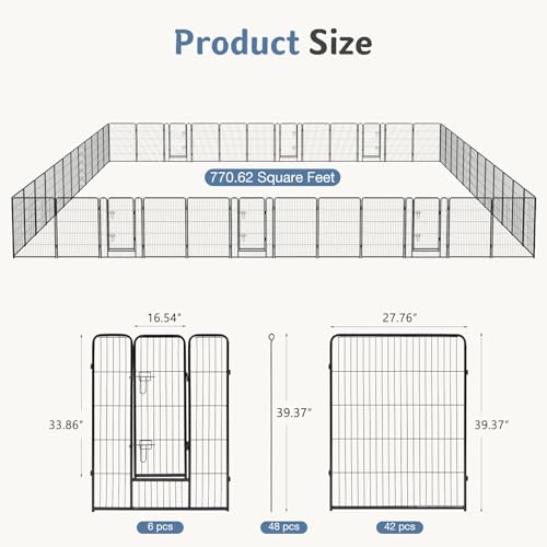 Image of DUMOS Dog Playpen 40 Inch 48 Panels Indoor Outdoor Metal Pet Fence | Foldable Dog Play Pen with Door, Portable Exercise, RV Camping, Puppy Small Medium Large Dogs