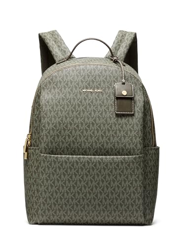 Michael Kors Sable Large Backpack Gold-Tone Hardware/Tonal MK Signature Coated Twill/Ivy