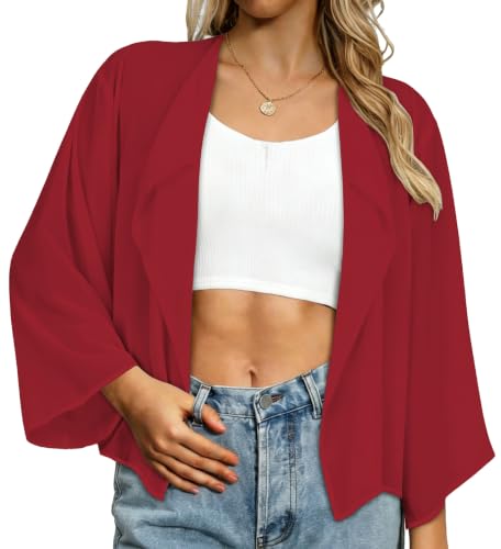 Image of Womens Summer Tops Short Shrugs Kimono Cardigans Casual Chiffon Bolero Jackets 2026