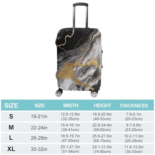 Black White Gold Foil Marble Elastic Luggage Cover Suitcase Protector for 19-32 Inch Suitcases | Universal Stretchable Travel Bag Cover | Anti-Scratch, Washable with Zipper Closure XL2
