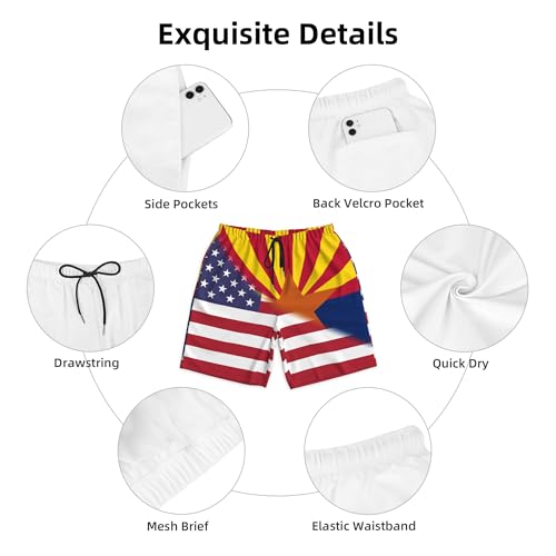 American Flag and Flag of Arizona Mens Summer Seabeach Casual Shorts Seaside Surfing Swim Trunks Beach Pants2