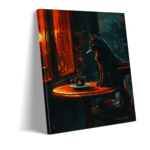 Tableau toile chat noir élégant : sublimez votre café ou salon avec art moderne