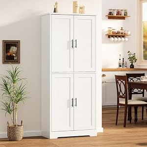 IDEALHOUSE Pantry Cabinet70 Tall Kitchen Pantry Cabinet with 2 Doors and 3 Adjustable Shelves Freestanding Cupboard Modern Storage Cabinet for Bathroom Dining Room Living Room White