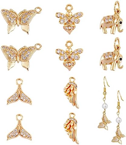 SUPERFINDINGS 10Pcs 5 Styles Dream Catcher Charm Pendants 25~30mm TearDrops Brass Micro Pave Clear Cubic Zirconia Pendant with Bowknot for DIY Jewelry Making,Hole: 1.2~1.4mm