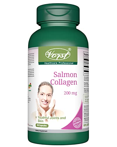 VORST Salmon Collagen 200mg plus Vitamin C 90 Capsules | Type 1 & Type 3 Supplement for Anti Aging, Dull Skin, Hair, Nails, Joints, & Bones | Includes 40mg of Vitamin C | Powder Pills | 1 Bottle