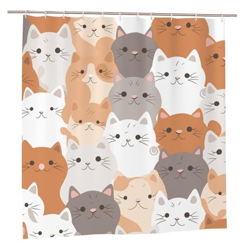 Rideau de douche chat orange ultra résistant et imperméable avec attaches fournies