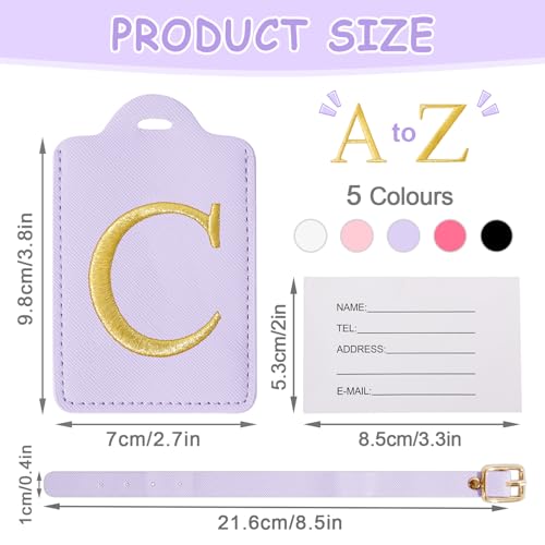 Image of Initial Luggage Tags for Suitcases, Cute Embroidered Letter Luggage Bag Suitcase Identifier Name Baggage Tag, PU Leather Travel Luggage Tags, Bag Tags for Men Women Kids Luggage Handbags(Purple C)