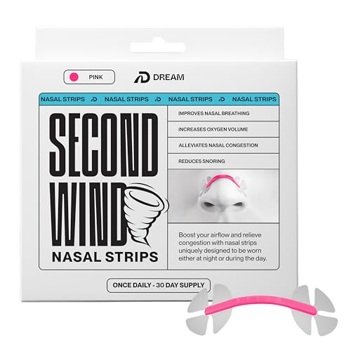 Dream Recovery Second Wind Nasal Strips - Nose Strips for Breathing Sleep and Athletic Performance - Snore Relief and Congestion Support - 30 Count - Pink