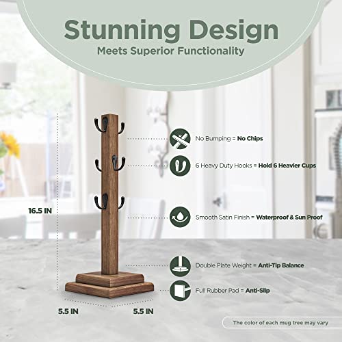 Benegio Coffee Cup Holder Mug Tree Mug Rack Timeless Collection - Satin Medium Roast Finish - Superior Craftsmanship - Anti-Tip & Slip Coffee Station Organizer - Coffee Mug Holder For Counter & Bar #TOP1