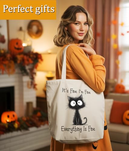 Image of Cat Gifts Tote Bag for Women Girls, Cat Lover Gifts Tote Bag for Daughter Besties, Medium Size with Inner Pocket