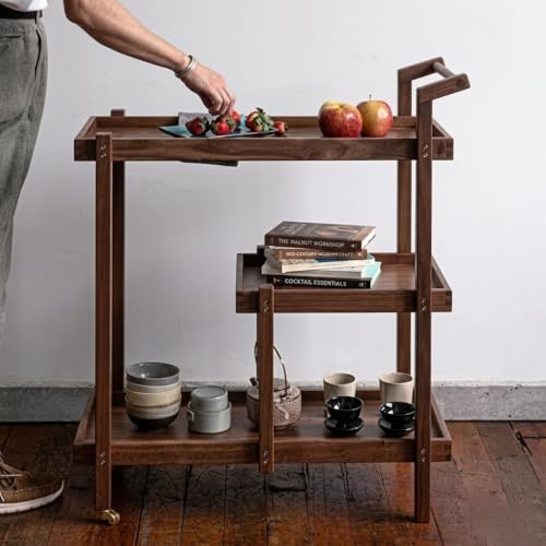 Image of Solid Sheesham Wooden Storage Trolley with Wheels - Multi-Functional Spice Rack, Coffee & Serving Table, Tea Cart, and Wine Trolley