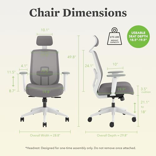 HON Altern Ergonomic Office Chair with Headrest, Mid‑Back Mesh Desk Chair, Adjustable Arms, Seat Slide, Synchro‑Tilt, Rolling Computer Seat for Home Office, White Frame, Black by HON - Image 2