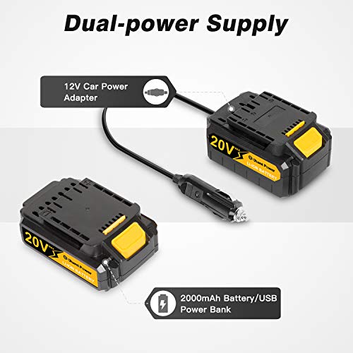 C P CHANTPOWER Tire Inflator Air Compressor, 20V Cordless Tire Pump with Digital Pressure Gauge, AUTO-Off Function, 12V Car Power Adapter for Car Tires, Bicycle, Motorcycle, Balls