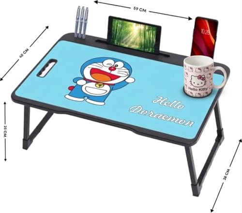 Image of Wood Multipurpose Foldable Laptop Table with Cup Holder | Table Home Study Writing Table, Foldable and Portable /Ergonomic Edges Kids & Adults (TUL-KIDS-DOREMAN)