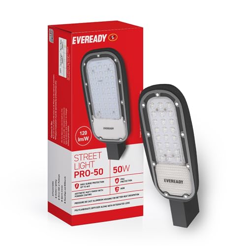Image of EVEREADY LED Street Light Pro-50 | Warm White (3000K) | High Surge Protection up to 6kV | 120 lm /W | IP66 & IK08 | Matte Finish | Aluminum Housing | Polycarbonate Diffuser | Outdoor Purpose
