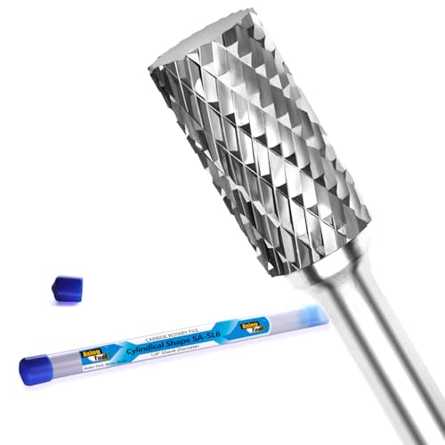 Image of SA-5L6 Tungsten Carbide Burr Lengthened Rotary File Cylindrical Shape Double Cut for Die Grinder Drill Bits 1 /4'' Inch Diameter of Shank and 1 /2'' Inch Diameter of Cutter 1'' Inch Cutter Length