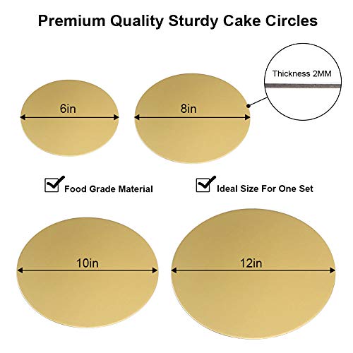 Cake Boards，Golden Round Cake Circles 12 Pack Cake Base Cardboards 3 Each (6, 8, 10, 12 Inch) Cake Rounds Cake Circles Round Cake Boards Baking Sets With 2 Card Scrapers - Thumbnail 2