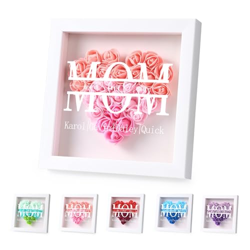 Personalized Mom Flower Shadow Box with Name, Custom Gift for Mom from Daughter Son Customized Mom Flower Box for Mothers Day, Birthday, Christmas (Style 2)