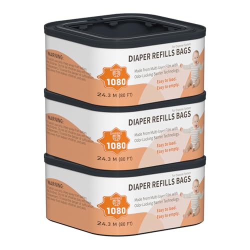 Jumbo+ Square Refills Disposal Bags Refill Compatible with Diaper Genie Compact, Classic and Select Pails, Hold Up to 1080 Newborn-Sized Diapers Per Refill, 3 Pack