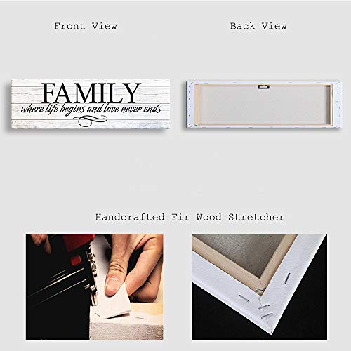 Inspirational Motto Canvas Wall Art,Family Prints Signs Framed, Retro Artwork Decoration for Bedroom, Living Room, Home Wall Decor (5.5 X 16 inch, Family)