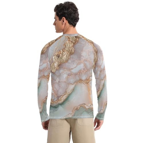 Marble White Rose Gold Sun Protection SPF Rash Guard Shirt Loose Crew Neck Loose Mens Sun Protection Long Sleeve Running2